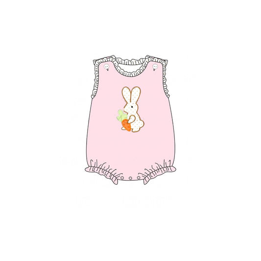 (Pre-order)SR2193 Bunny Carrot Pink Print Baby Girls Easter Romper