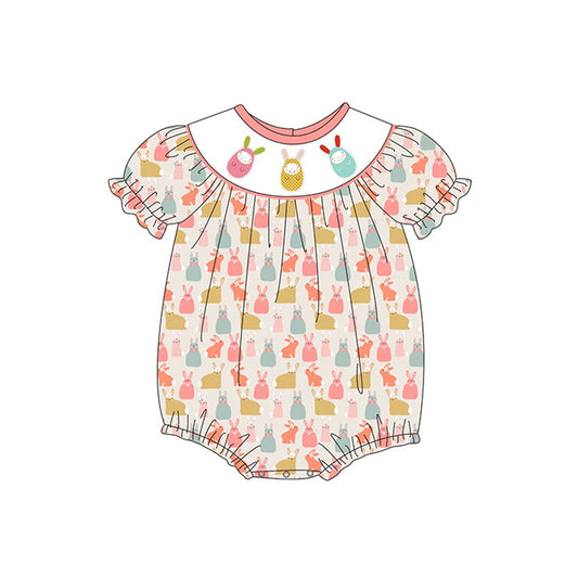 (Pre-order)SR2195 Colorful Bunny Print Baby Girls Easter Romper