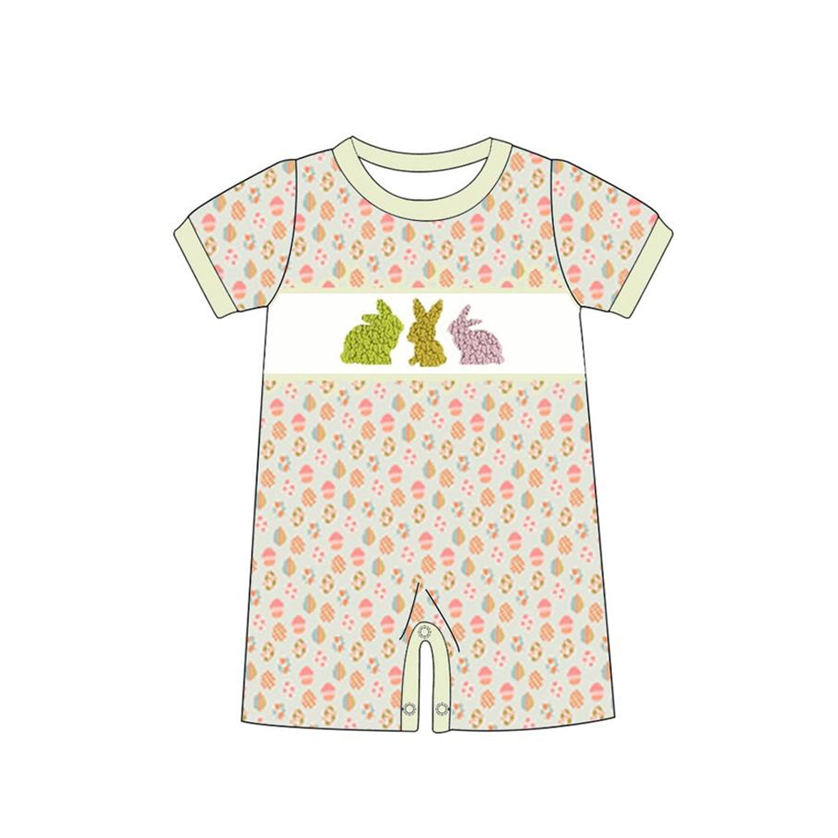 (Pre-order)SR2196 Bunny Eggs Print Baby Boys Easter Romper