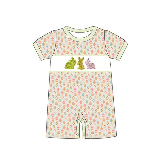 (Pre-order)SR2196 Bunny Eggs Print Baby Boys Easter Romper