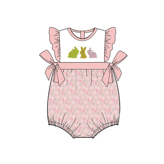 (Pre-order)SR2197 Bunny Eggs Pink Print Baby Girls Easter Romper