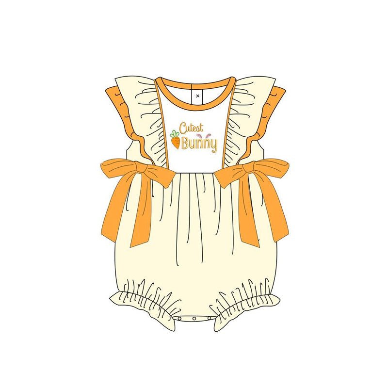 (Pre-order)SR2199 Cutest Bunny Yellow Print Baby Girls Easter Romper