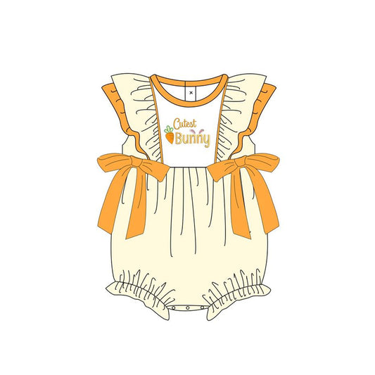 (Pre-order)SR2199 Cutest Bunny Yellow Print Baby Girls Easter Romper
