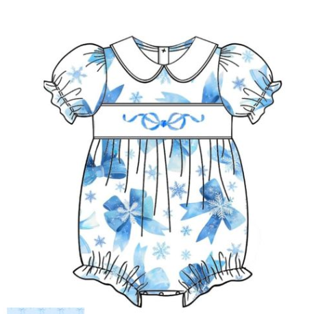 (Pre-order)SR2202 Blue Bows Print Baby Girls Short Sleeve Romper