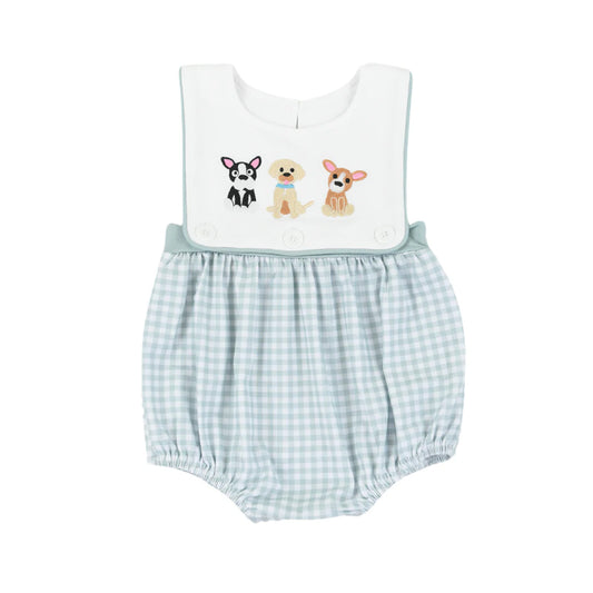 (Pre-order)SR2204 Dogs White Top Plaid Print Baby Boys Summer Romper