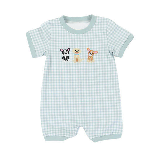 (Pre-order)SR2205 Dogs Plaid Print Baby Boys Summer Romper