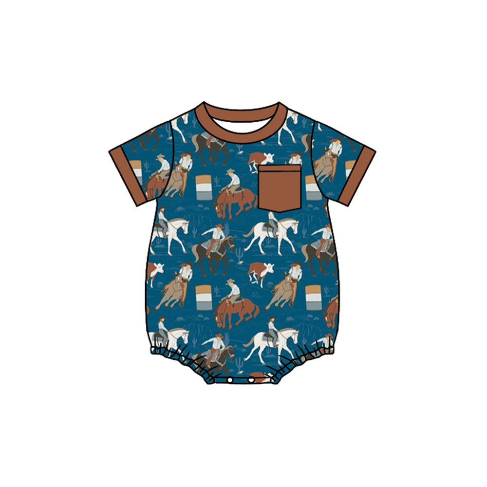 (Pre-order)SR2206 Rodeo Print Pocket Baby Boys Western Romper