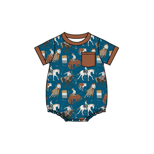 (Pre-order)SR2206 Rodeo Print Pocket Baby Boys Western Romper