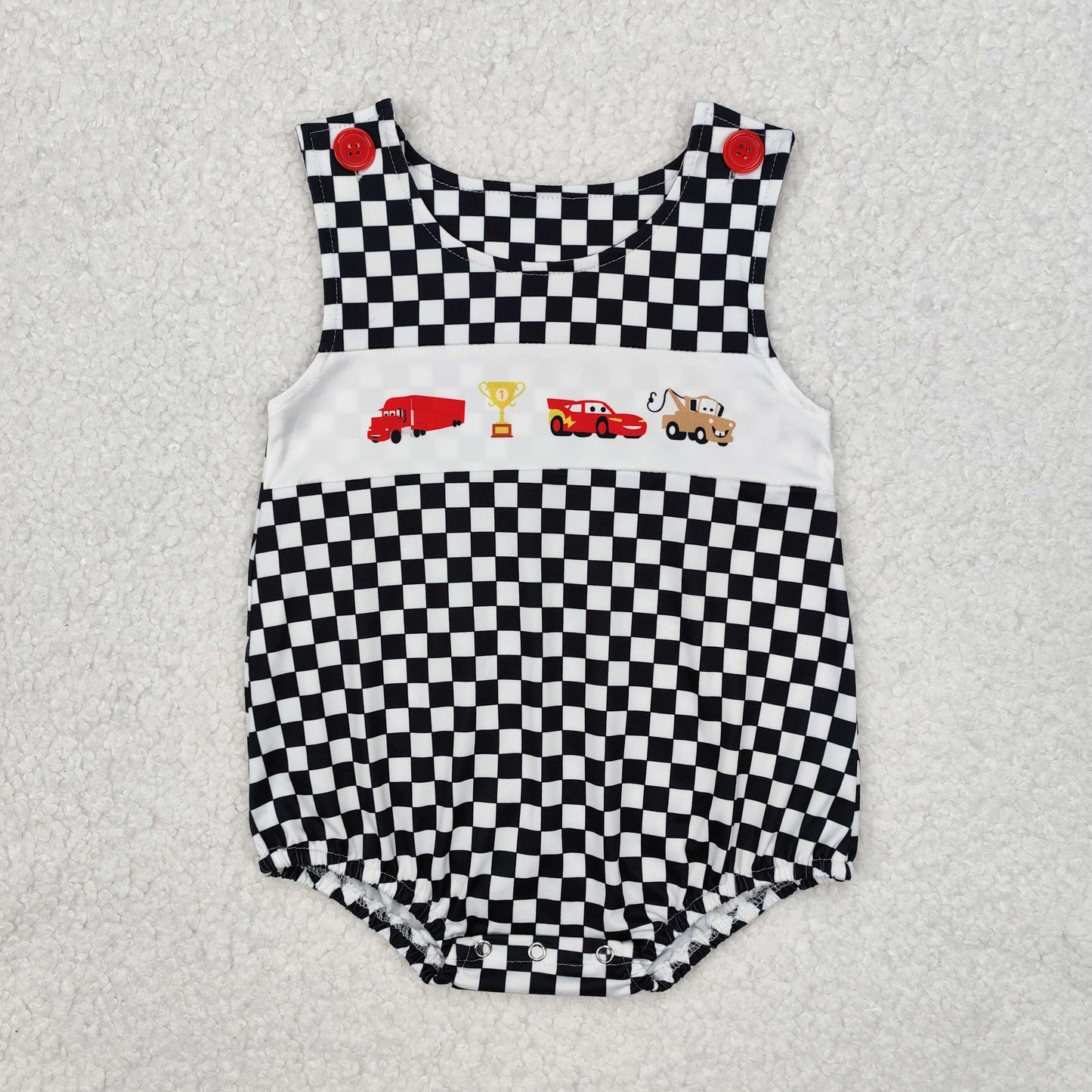 Cartoon Cars Black Plaid Print Brothers Summer Matching Clothes