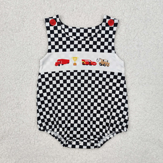 SR2207 Cartoon Cars Plaid Print Baby Boys Summer Romper