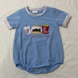 (Pre-order)SR2209 Fries Hamburger Blue Print Baby Boys Summer Romper