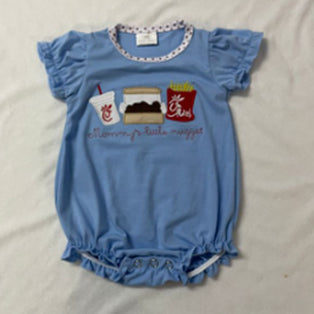 (Pre-order)SR2210 Fries Hamburger Blue Print Baby Girls Summer Romper