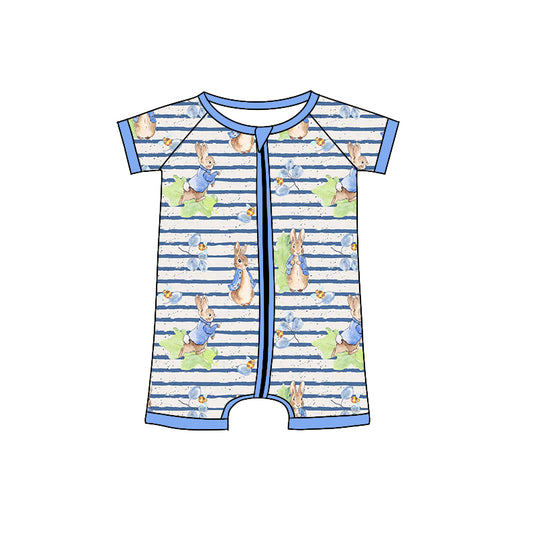 (Pre-order)SR2211 Bunny Stripes Print Baby Boys Easter Zipper Sleeper Romper