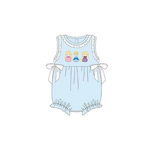 (Pre-order)SR2221 Cartoon Princess Blue Print Baby Girls Summer Romper