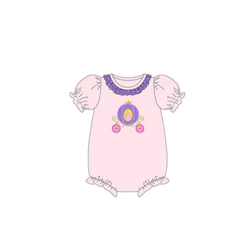 (Pre-order)SR2222 Cartoon Princess Car Pink Print Baby Girls Summer Romper