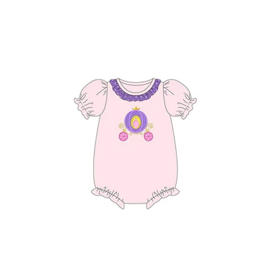 (Pre-order)SR2222 Cartoon Princess Car Pink Print Baby Girls Summer Romper