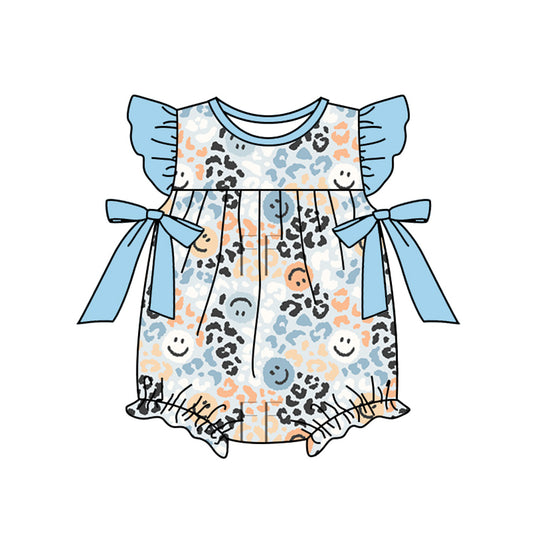 (Pre-order)SR2224 Smiling Face Leopard Print Baby Girls Summer Romper