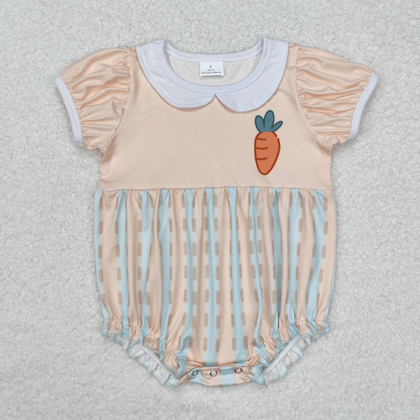 SR2225 Carrot Plaid Print Baby Girls Easter Romper