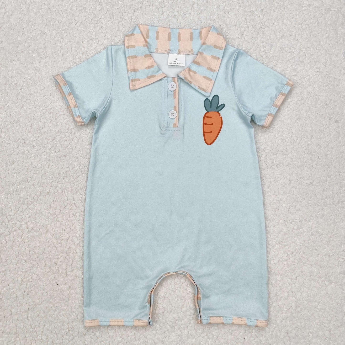 SR2226 Carrot Blue Print Baby Boys Easter Romper