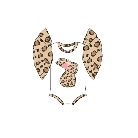 (Pre-order)SR2230 Bunny Leopard Print Baby Girls Easter Romper