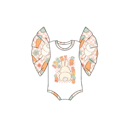 (Pre-order)SR2232 Bunny Carrot Print Baby Girls Easter Romper