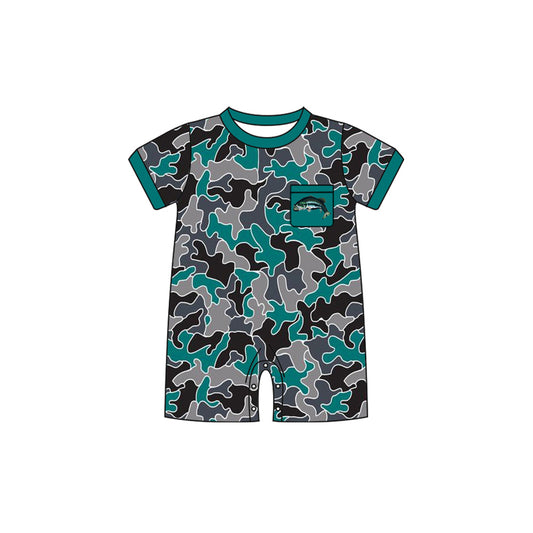 (Pre-order)SR2240  Camo Fish Print Baby Boys Summer Romper