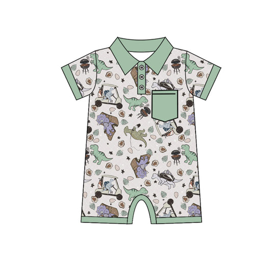 (Pre-order)SR2250  Dino Golf Eggs Print Baby Boys Easter Romper