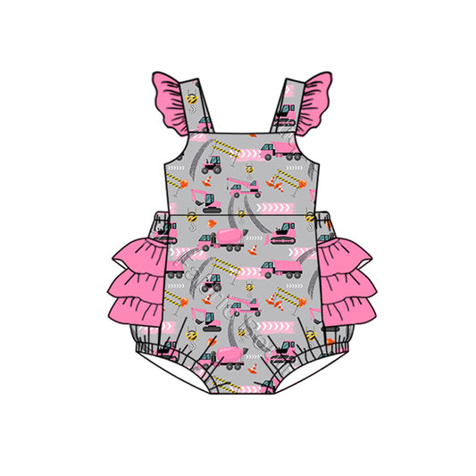 (Pre-order)LR2252 Construction Heart Print Baby Girls Valentine's Day Romper