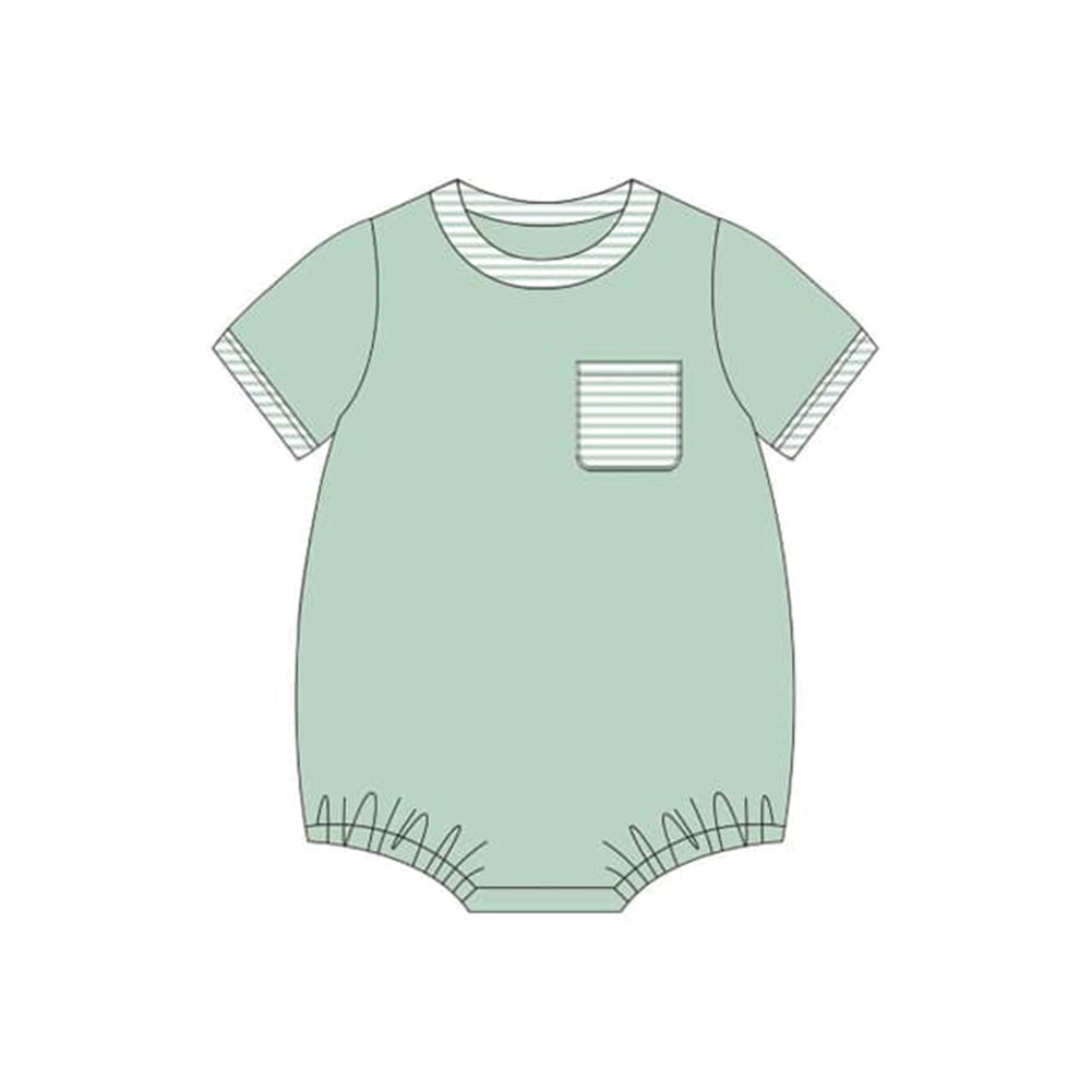 (Pre-order)SR2254  Green Color Pocket Baby Boys Summer Romper