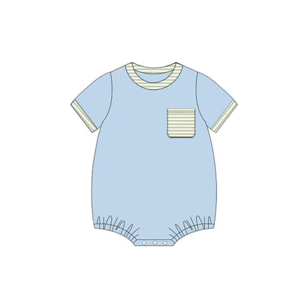 (Pre-order)SR2255  Blue Color Pocket Baby Boys Summer Romper