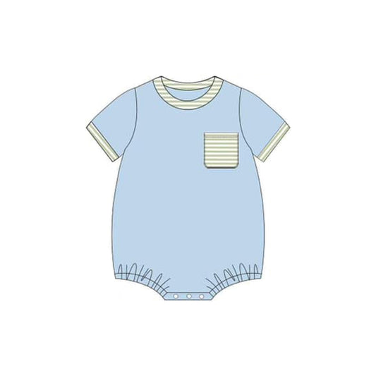 (Pre-order)SR2255  Blue Color Pocket Baby Boys Summer Romper