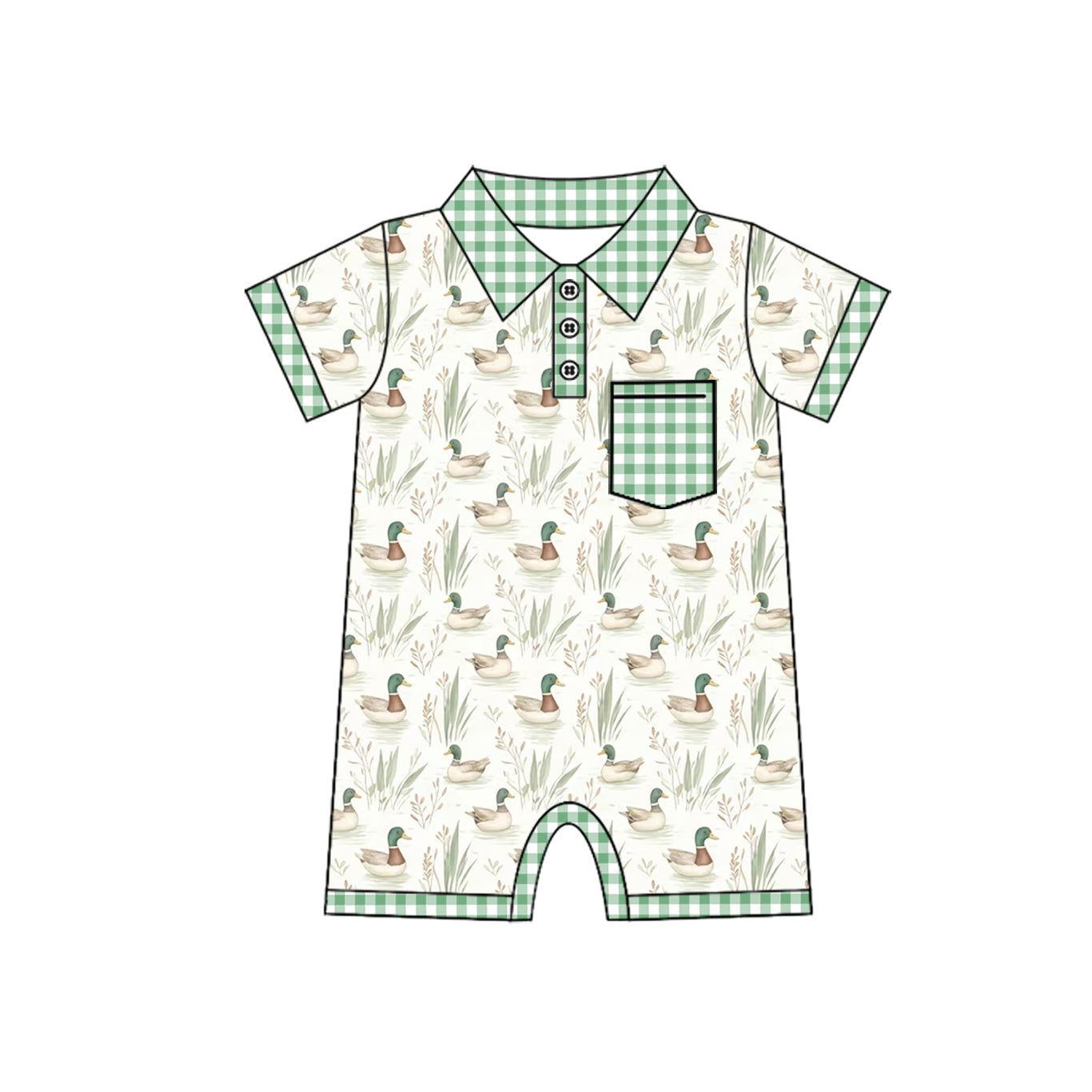 (Pre-order)SR2258  Duck Print Pocket Baby Boys Summer Romper