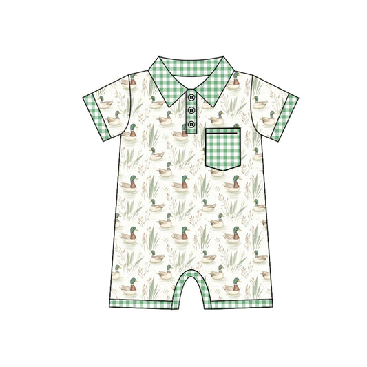 (Pre-order)SR2258  Duck Print Pocket Baby Boys Summer Romper