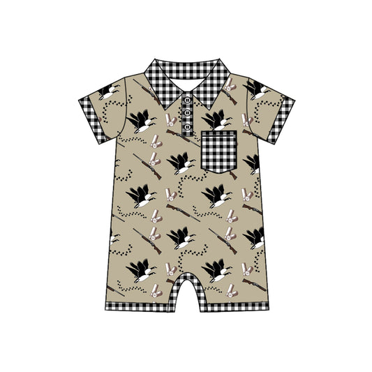 (Pre-order)SR2259  Duck Call Hunting Print Baby Boys Summer Romper