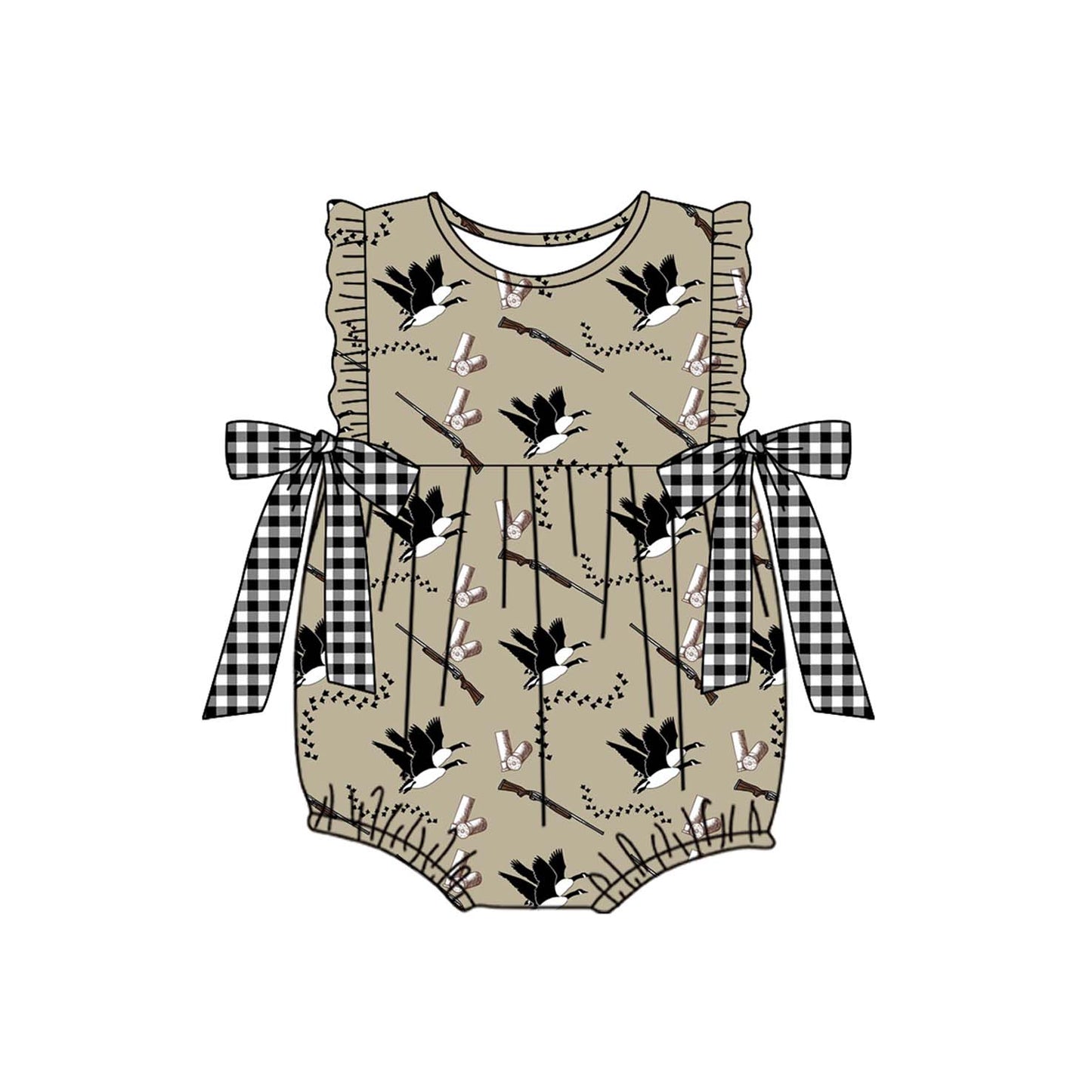 (Pre-order)SR2260  Duck Call Hunting Print Baby Girls Summer Romper