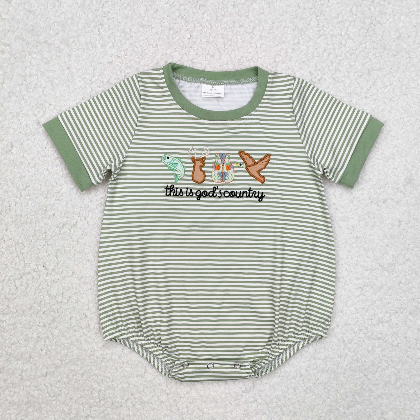 SR2263  Fish Deer Duck Embroidery Stripes Print Baby Boys Summer Romper