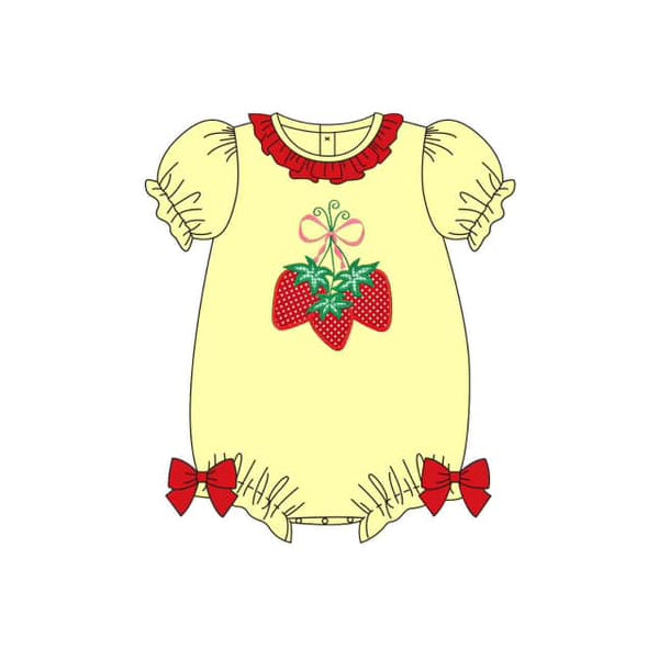(Pre-order)SR2265  Strawberry Yellow Print Baby Girls Summer Romper