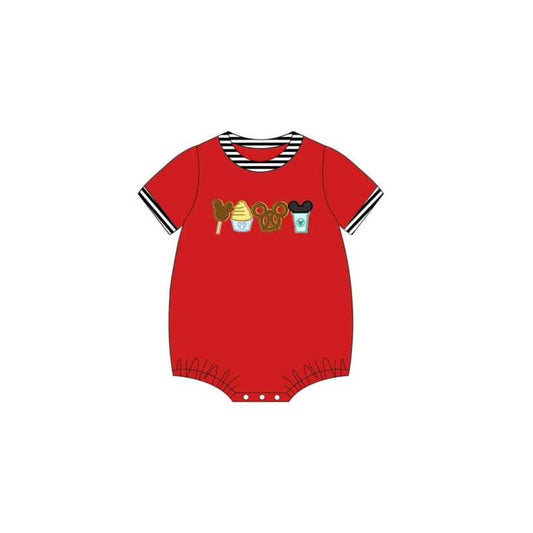 (Pre-order)SR2267  Cartoon Mouse Cake Red Print Baby Boys Summer Romper
