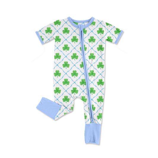 (Pre-order)SR2274 Leaf Print Baby Boys St. Patrick's Day Sleeper Zipper Romper