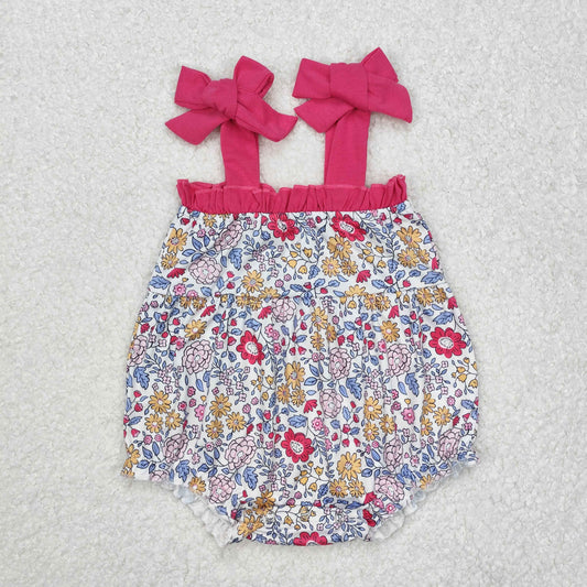 SR2277  Flowers Print Baby Girls Summer Romper