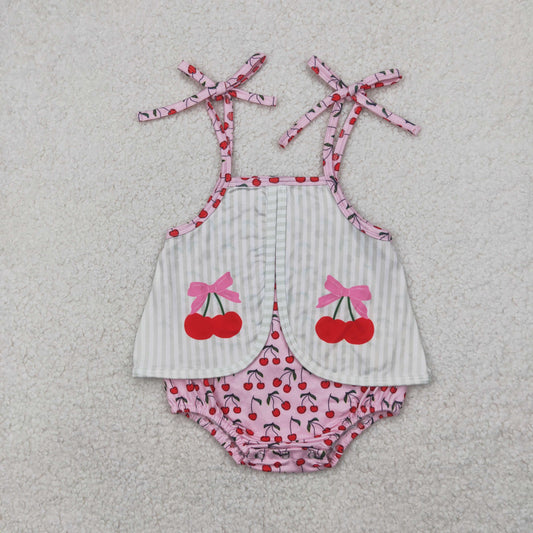 SR2279  Cherry Print Baby Girls Summer Strap Skirted Romper