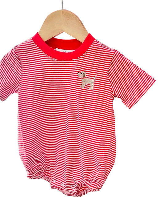 (Pre-order)SR2286  Dog Red Stripes Print Baby Boys Summer Romper