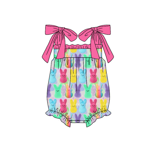 (Pre-order)SR2296  Colorful Bunny Print Baby Girls Easter Romper