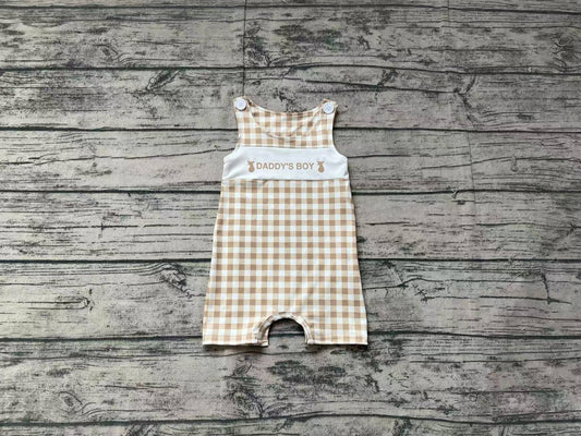 (Pre-order)SR2299  Daddy's Boy Deer Plaid Print Baby Boys Summer Romper