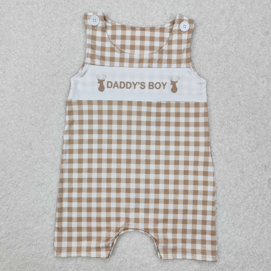 SR2299  Daddy's Boy Deer Plaid Print Baby Boys Summer Romper