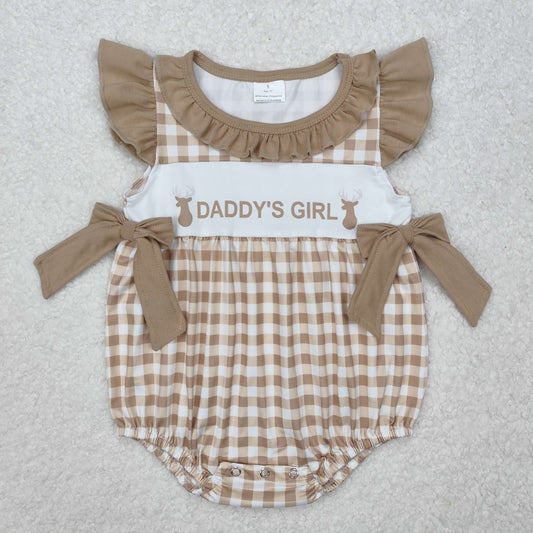 SR2300  Daddy's Girl Deer Plaid Print Baby Girls Summer Romper