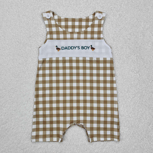 SR2303  Daddy's Boy Duck Embroidery Plaid Print Baby Boys Summer Romper