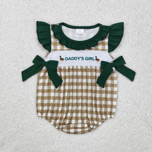 SR2304  Daddy's Girl Duck Embroidery Plaid Print Baby Girls Summer Romper