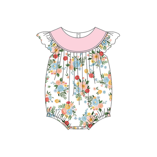 (Pre-order)SR2305 Flowers Print Baby Girls Summer Romper