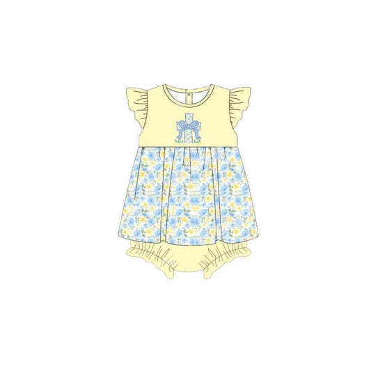 (Pre-order)SR2306 Cross Flowers Print Baby Girls Easter Romper